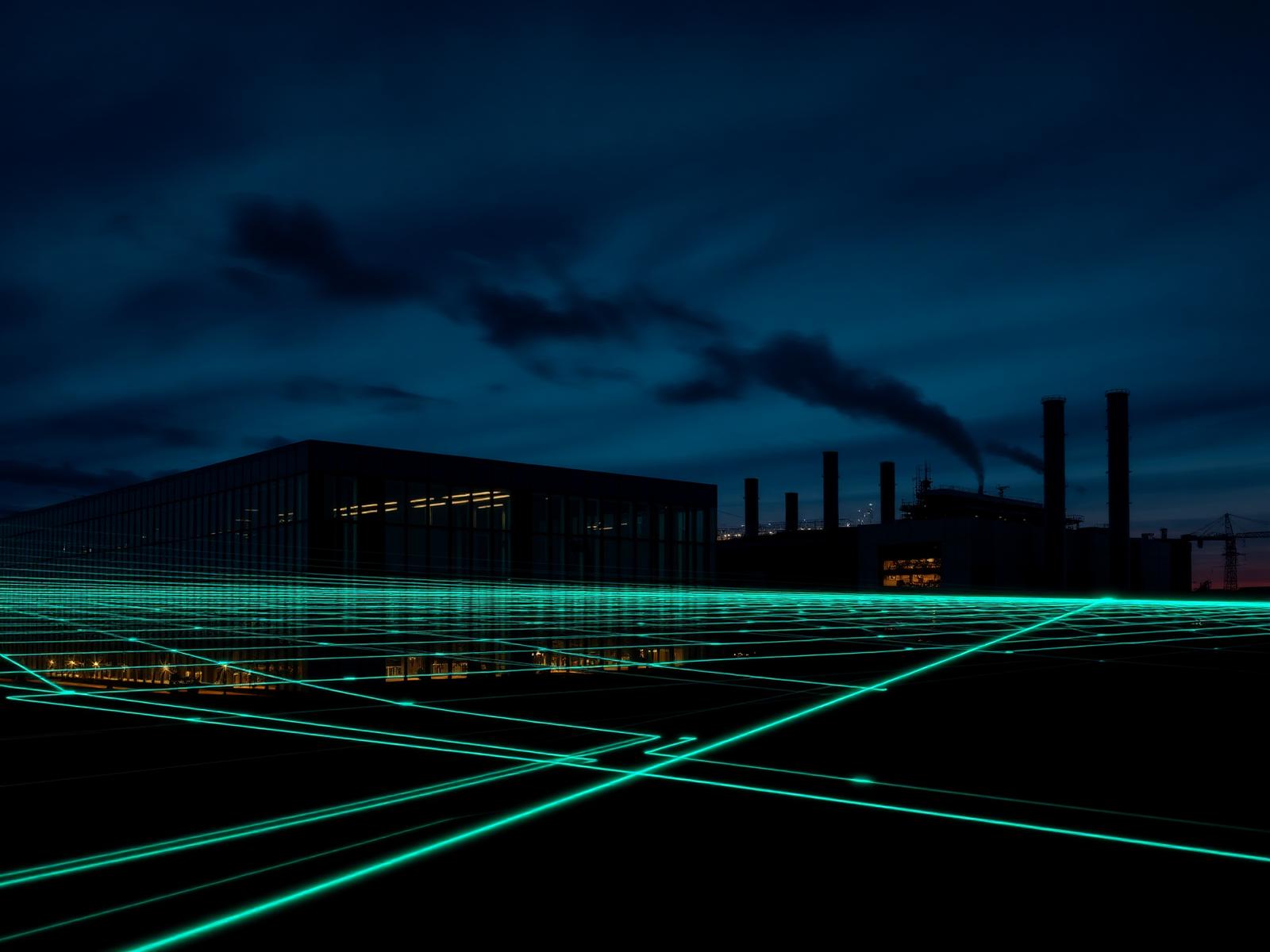 Instalação industrial e edifício corporativo com infraestrutura de rede energética